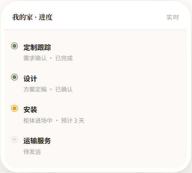 客户查看设计、生产和安装进度的页面