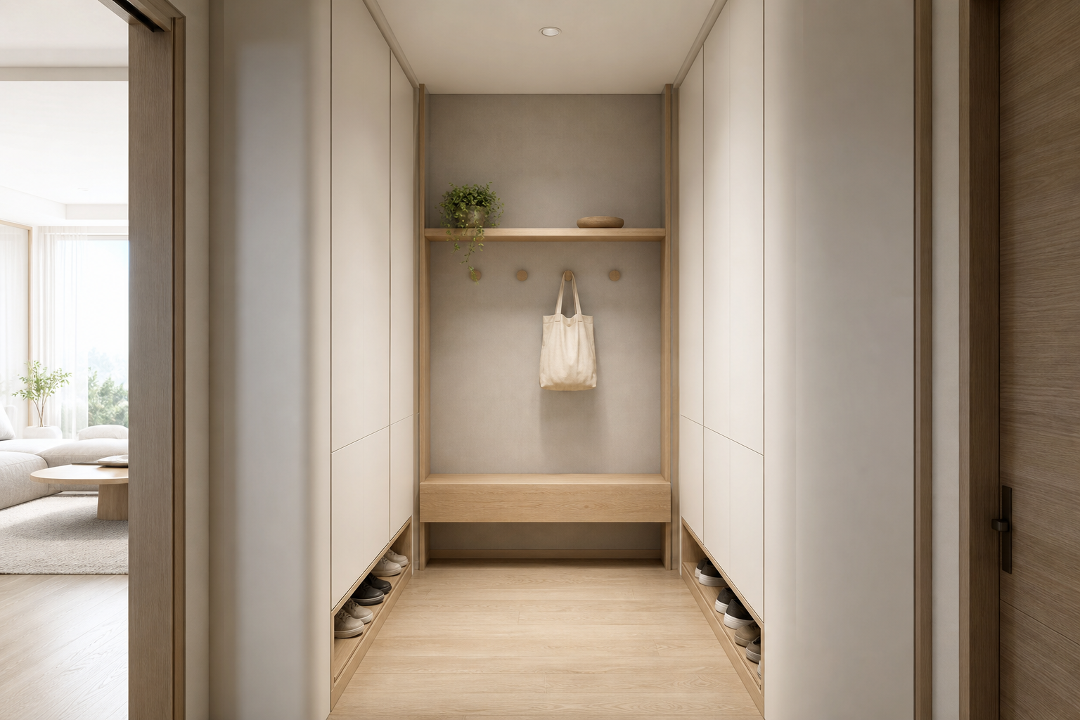 1.7米窄空间双边浅柜卡座鞋柜布局