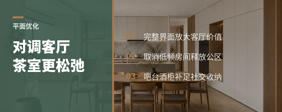 客厅茶室对调，别墅平面多出松弛感