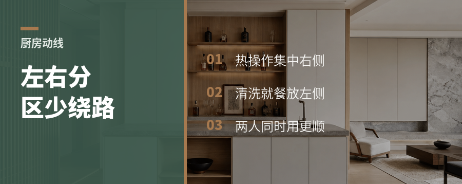 厨房左右分区，动线少绕几步
