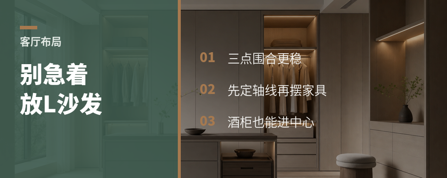 客厅别急着放L沙发，三点围合更稳