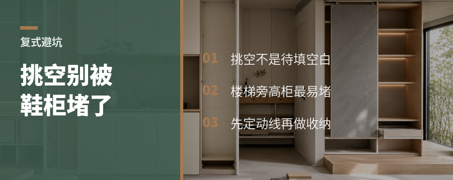 复式客厅挑空，别被鞋柜堵错了