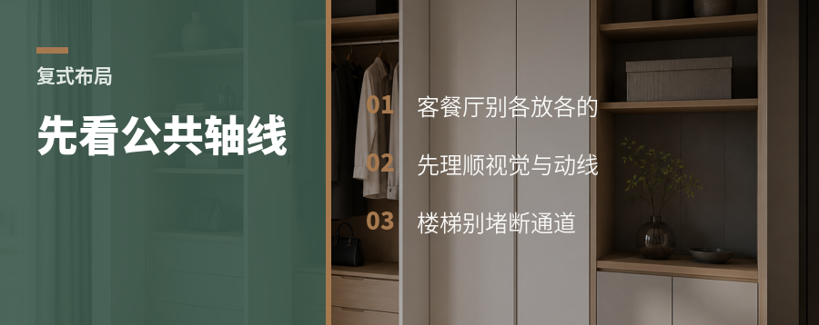 复式客餐厅怎么排才顺：先看公共轴线