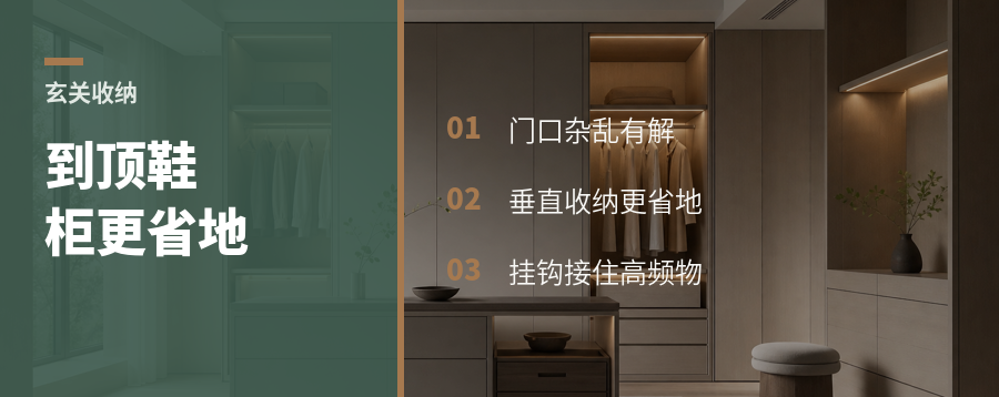 玄关太乱？到顶鞋柜加挂钩更省地