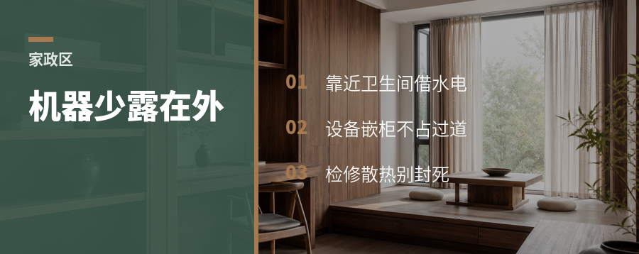 家政区藏进卫生间旁，少露几台机器