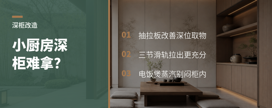 小厨房深柜难拿？一块抽拉板就够用