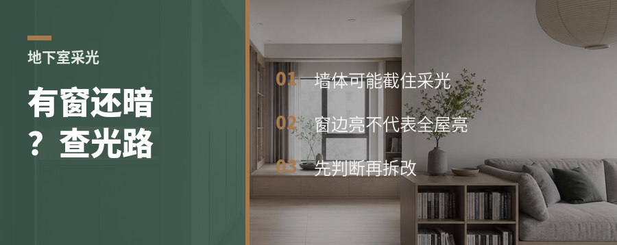 地下室有窗还暗，墙可能挡住了光