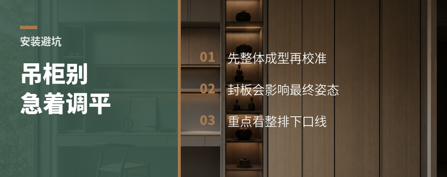 吊柜挂好先别急着调平