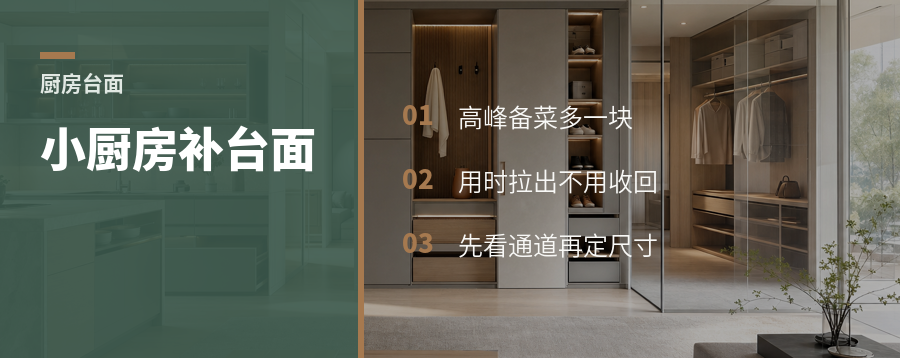 小厨房台面不够，可拉出柜能补一块