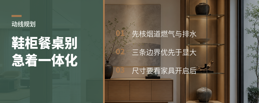 鞋柜餐桌厨房一体化，先守住三条动线边界