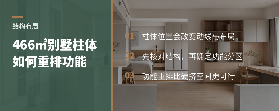 别墅柱体不能随意动，466㎡户型如何重排功能