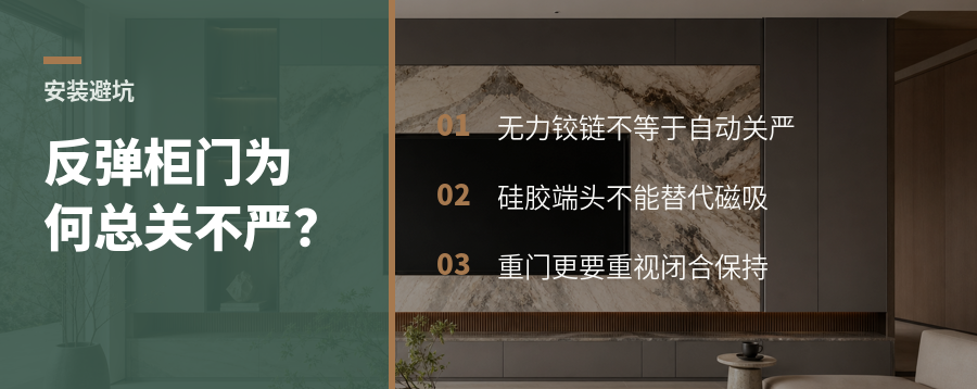 反弹柜门全用无力铰链，为什么总关不严？