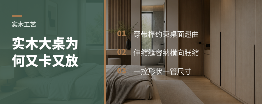 大尺寸实木桌为什么既要穿带榫又要留缝