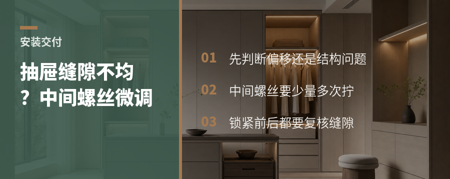 抽屉面板缝隙不均？中间螺丝这样微调
