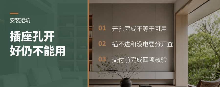 插座孔开好了，为何还是插不进也没电？