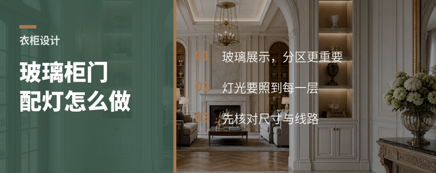 铝框玻璃柜门配灯，衣柜展示区怎么做