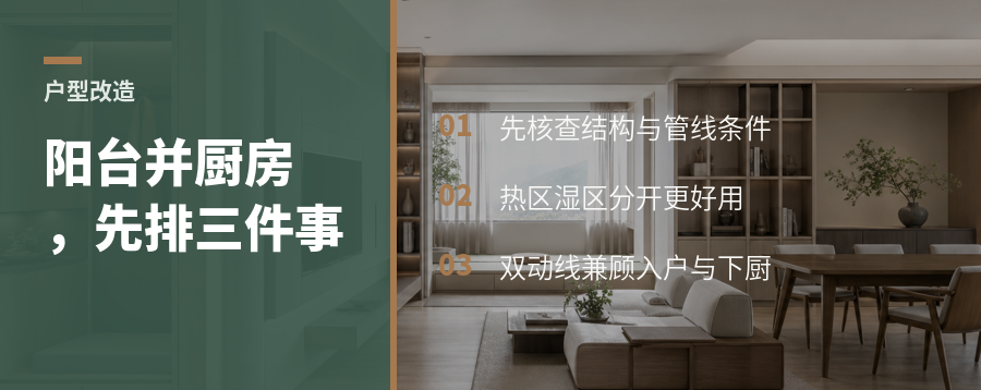 阳台纳入厨房后，台面多了，动线和安全怎么安排