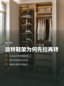 对开柜门里的旋转鞋架，为什么要先拉再转