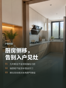 入户直面灶台？厨房侧移与端景柜怎么配合