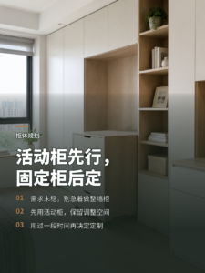 暂时不用的柜子，先用活动柜留出调整余地