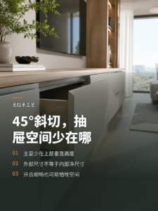 45度斜切免拉手，抽屉空间少在哪儿？